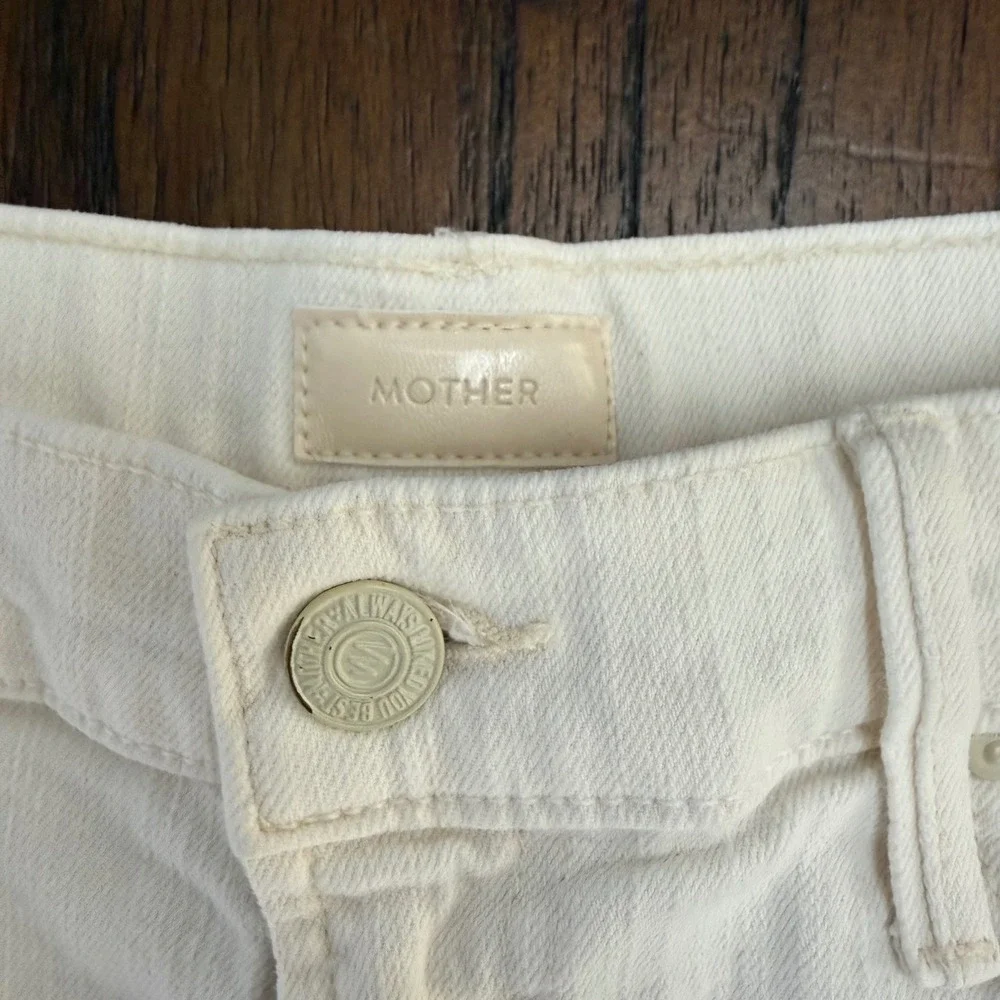 Mother The Sinner Short Fray Whipping The Cream Pink Racer White Denim Shorts 31